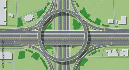 Aerial View of a Cloverleaf Interchange with Multiple Lanes.