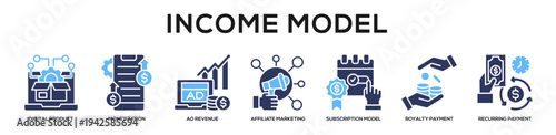 Glyphcolor - Income Model web banner icon vector illustration concept