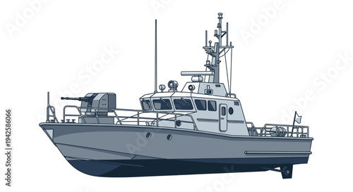 Modern Military Patrol Boat at Sea, Armed Vessel for Coastal Security