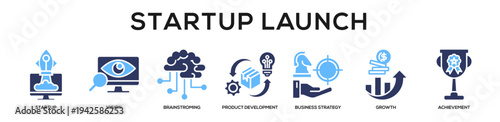 Glyphcolor - Startup Launch web banner icon vector illustration concept