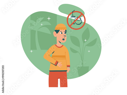Flat Illustration of Muslim Boy Fasting and Feeling Hungry