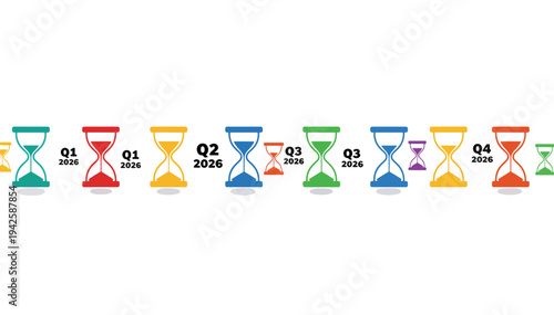 Hourglasses representing time passage in colorful design for 2026  