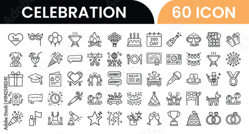 Collection of 60 icons for celebration and special occasions