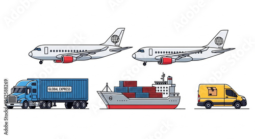 Airplanes Trucks Ship Van Transportation.