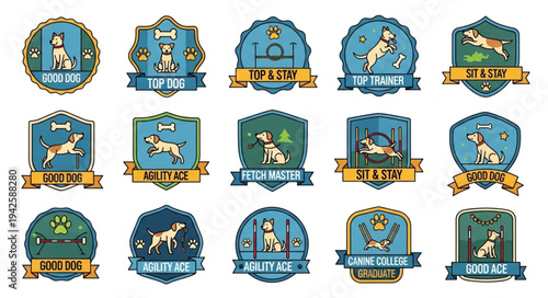 Collection of Dog Breed Emblems and Badges with Vintage Design.
