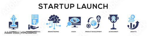 Glyphcolor - Startup Launch web banner icon vector illustration concept