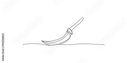 Continuous line drawing of a scythe cutting through the ground illustration farming tool agriculture harvesting