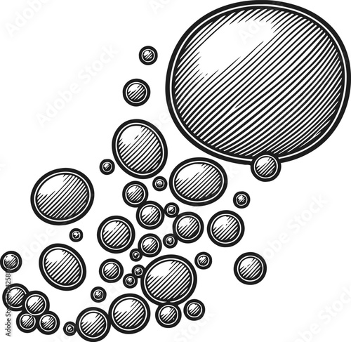 hand drawn black and white bubbles cluster with shading and highlights on white background
