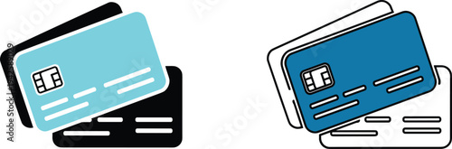 Credit Card Icon Set with Flat and Line Art Designs for Payment Systems, Banking Apps, E-commerce Checkout, Financial Transactions, and Digital Wallet Interfaces