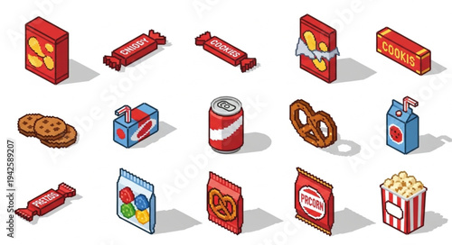 Assorted Cartoon Snacks and Drinks.