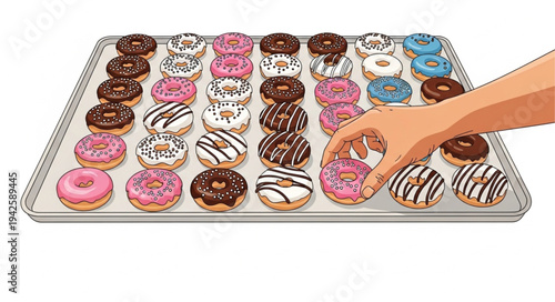 Assorted Donuts on Baking Tray.