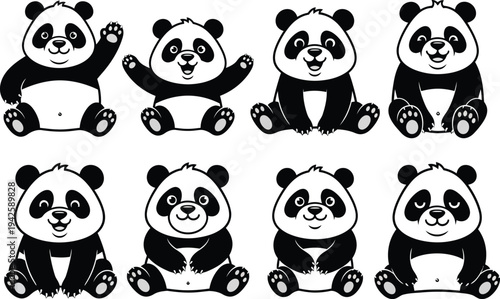 a collection of adorable panda illustrations showcases various playful poses creating a charming and delightful visual composition for all ages