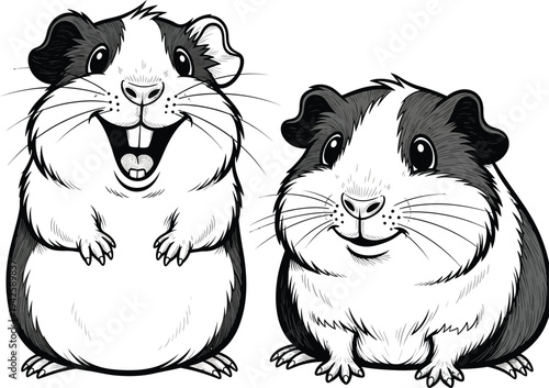 a charming illustration depicts two adorable guinea pigs one smiling broadly and the other with a gentle expression showcasing their endearing qualities