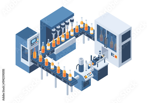 Industrial production line for bottling beverages, automated manufacturing process