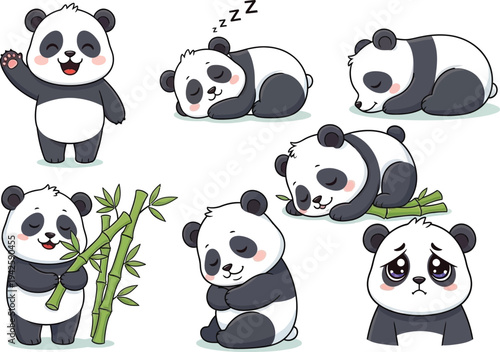a delightful collection of adorable cartoon pandas showcasing various expressions and poses including sleeping eating and waving cheerfully high quality professional
