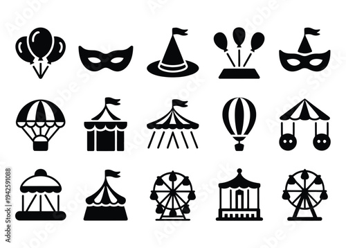 Carnival and party icons collection set.