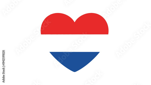 A stylized graphic representation of a smiling face with a red heart-shaped top and blue semicircle bottom on a white background.