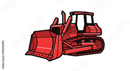 Red bulldozer illustration isolated on white background, heavy machinery concept