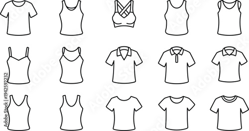 Assorted T-shirts and Tops CollectionLine Art Icons