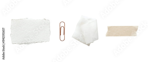 Obraz na płótnie Deckled edge paper with rose gold paperclip folded tracing paper and masking tap
