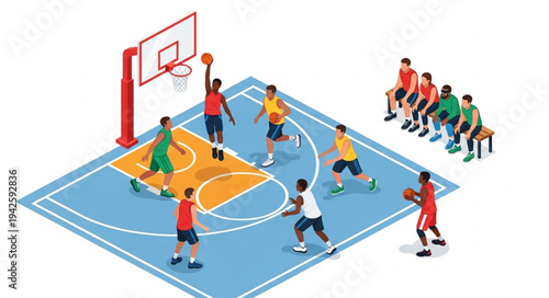 Basketball Players on Court Illustration.