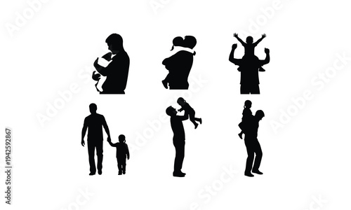 Dad and child silhouette vector illustration collection showing fun play and daily life