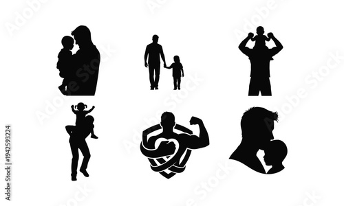 Father and child silhouettes set for family day design vector illustration and line art