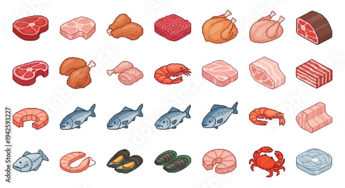 Assorted Meat and Seafood Products.