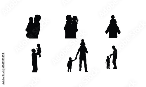 Father holding child silhouettes for parenting concepts vector illustration and line art