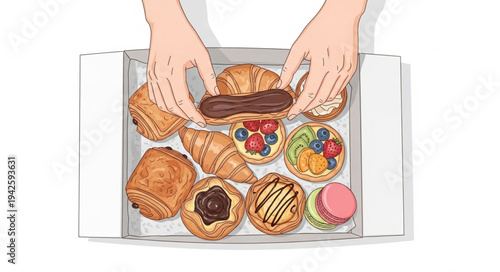 Assorted Pastries and Desserts in Tray.