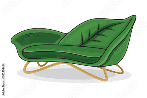 Creative leaf shaped sofa vector illustration with natural green design and organic style.
Creative leaf shaped sofa vector illustration with natural green design and organic style.