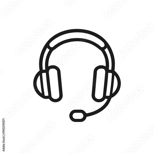 Black Outline Headset Icon Vector Illustration for Customer Service, Support, Communication, and Call Center Concepts