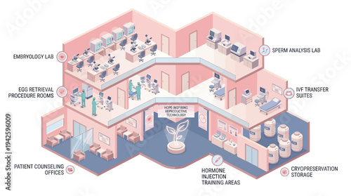 Isometric IVF Fertility Clinic Interior Medical Laboratory Healthcare Technology Reproductive Medicine Hospital Cutaway Architecture Professional Healthcare Infertility Treatment