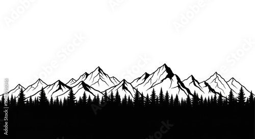 Black and White Mountain Landscape.