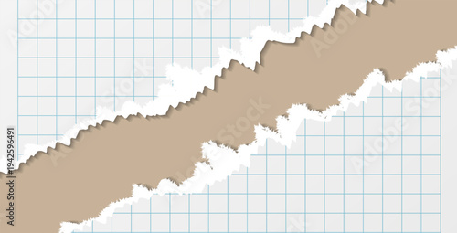 Empty checered realistic school notepad sheet torned mockup isolated. Cuted notepad sheet with hole. Vector illustration