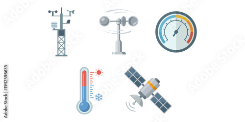 Weather forecasting equipment vector icons