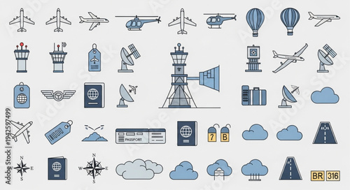 Aviation Icons - A Comprehensive Collection of Aircraft and Airport Elements.