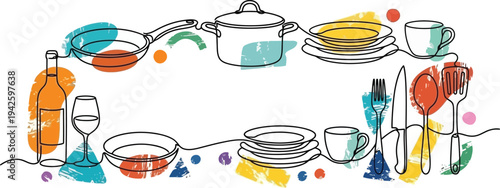 Blender one line continuous vector drawing. Kitchen utensils. Minimal illustration. Hand drawn linear silhouette. Cooking icon.one line vector illustration with out background 
