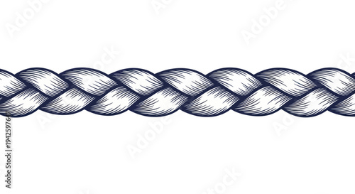 Close-up sketch of a braided rope, nautical theme, vintage illustration