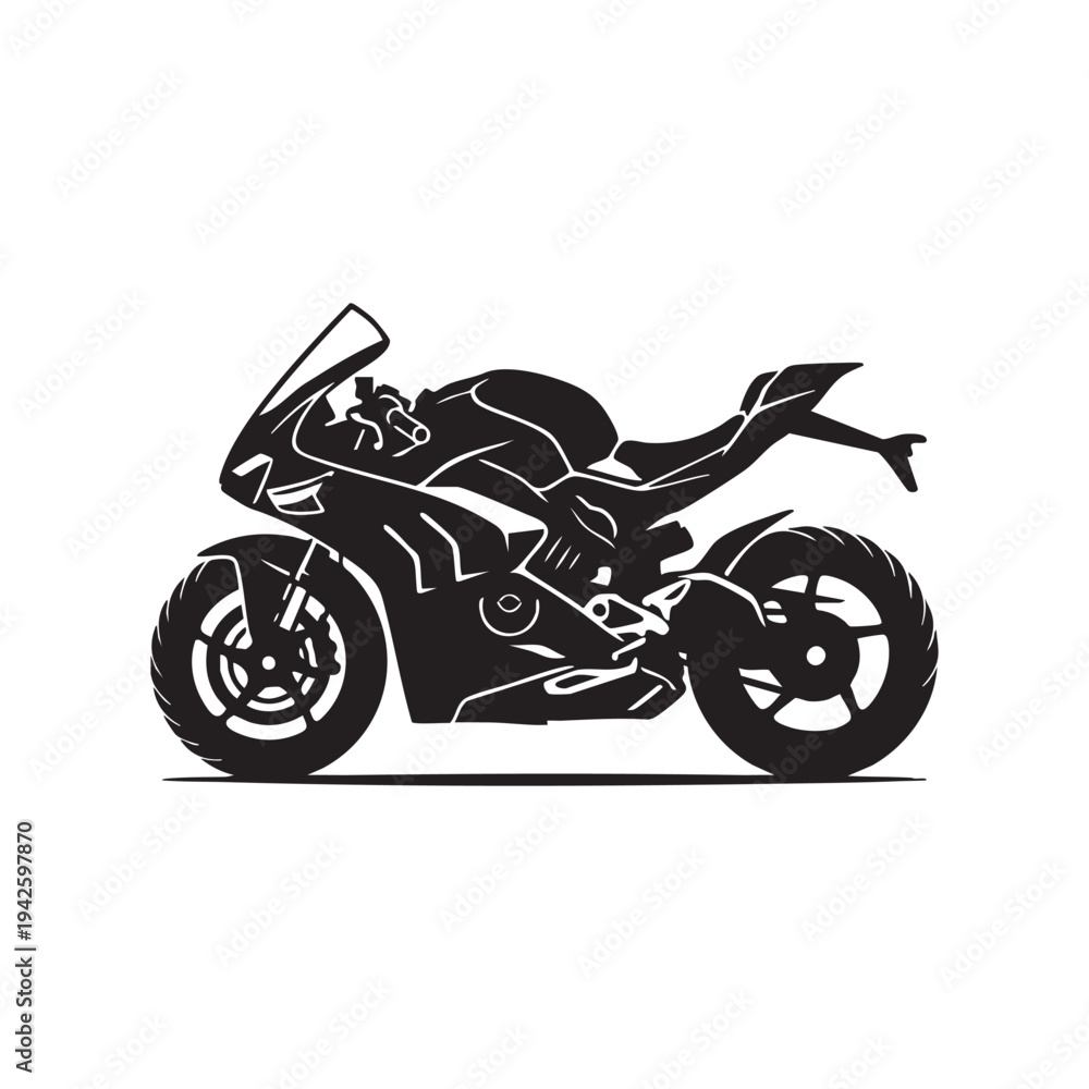 Obraz premium Dynamic Silhouette of a Rider Posed Sexily on a Sports Motorcycle Black and White Vector Art Capturing Speed and Agility