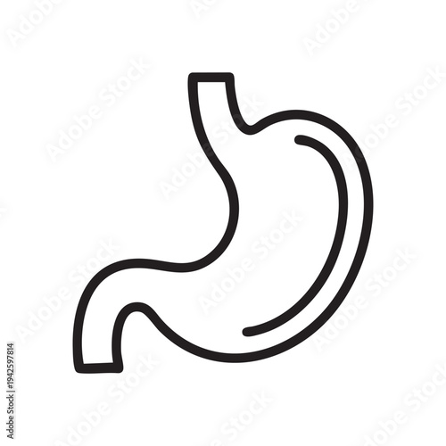 Digestive System Organ Icon Simple Black Outline Graphic Represents Human Stomach Anatomy Medical Healthcare and Gastric Health Concepts Clean Lines Smooth Curves Symbolic Representation
