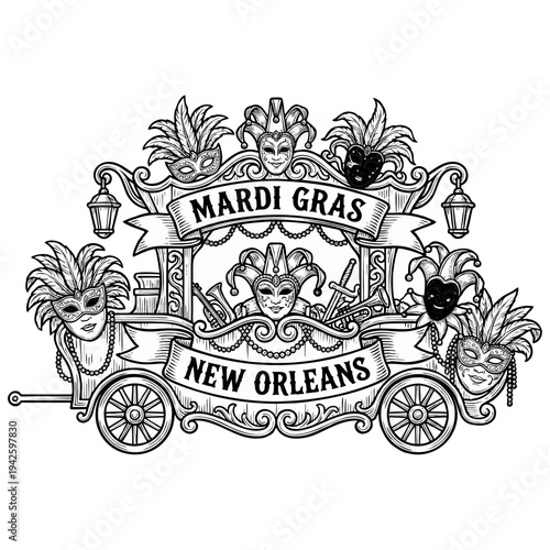 Vibrant Mardi Gras celebration in New Orleans with colorful masks