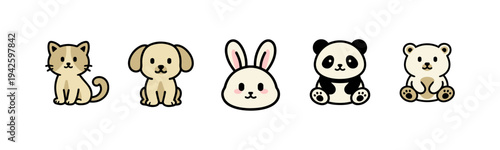 Cute cartoon animals for kids and pets illustration