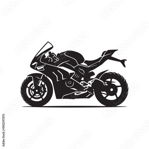 Dynamic Silhouette of a Rider Posed Sexily on a Sports Motorcycle Black and White Vector Art Capturing Speed and Agility