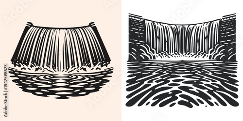 Majestic Wide Waterfall Cascading Down with Water Ripples