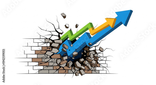 Blue Arrow Breaking Through Wall.