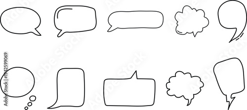 Set of 10 black line chat bubble icons vector