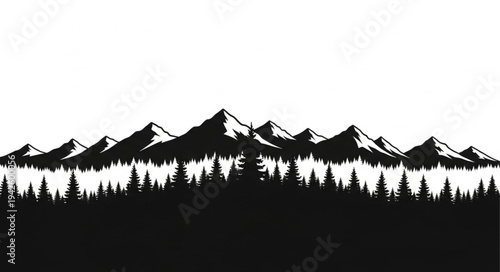 Black Silhouette of Mountains and Trees.