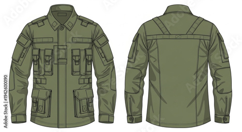 Olive Green Tactical Shirt Front and Back View.