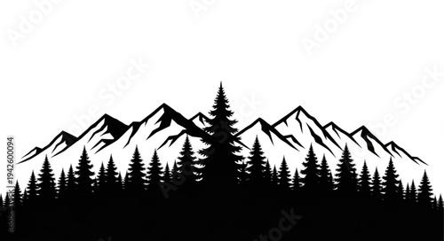 Black Silhouette of Mountains and Trees.